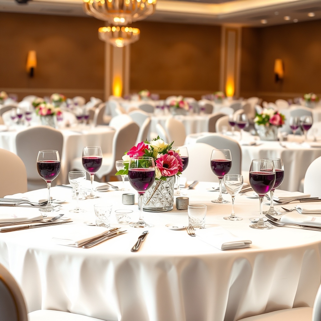 Montaje de salón para banquete corporativo de gala en Lima